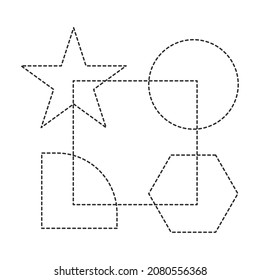 Practice drawing by dashed line. Preschool worksheet for practicing fine skills tracing dashed lines. Geometry. Vector illustration