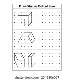 Practice exercise: Draw an isometric cube on each of these shapes using the dotted lines on a dots grid. Line drawing on a school math sheet with a white background, exploring the world of geometry.