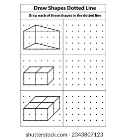 Practice exercise: Draw an isometric cube on each of these shapes using the dotted lines on a dots grid. Line drawing on a school math sheet with a white background, exploring the world of geometry.