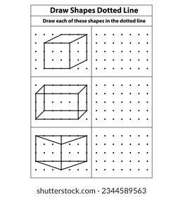 Practice exercise: Draw an isometric cube on each of these shapes using the dotted lines on a dots grid. Line drawing on a school math sheet with a white background, exploring the world of geometry.