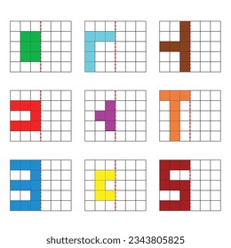 Practice exercise: Reflective symmetry in each of these shapes on a square grid. drawing on a school math sheet in the world of geometry.