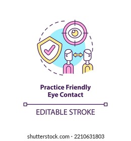 Practice friendly eye contact concept icon. Good speaker tip. Communication advice abstract idea thin line illustration. Isolated outline drawing. Editable stroke. Arial, Myriad Pro-Bold fonts used