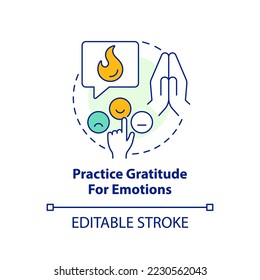 Practice gratitude for emotions concept icon. Stay informed without stress from news abstract idea thin line illustration. Isolated outline drawing. Editable stroke. Arial, Myriad Pro-Bold fonts used