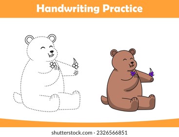 Practice handwriting. Tracing bear lines and coloring for children