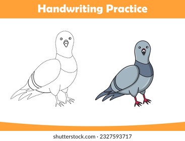 Practica la escritura a mano. Rastreo de líneas de paloma y coloración para niños

