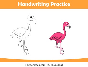 Practice handwriting. Tracing flamingo lines and coloring for children