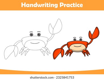 Practice handwriting. Tracing lines and coloring crabs for kids