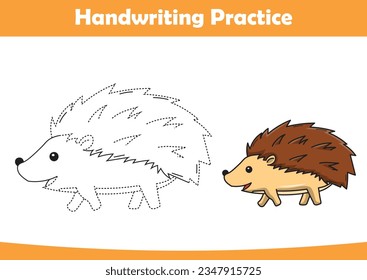 Practice handwriting. tracing lines and coloring hedgehog for children