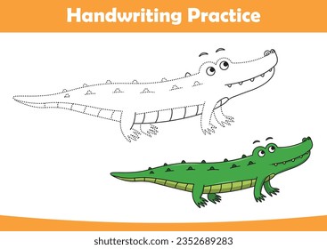 Practice handwriting. tracing lines and coloring crocodiles for children