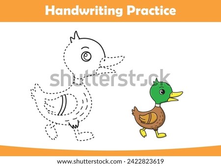 Practice handwriting. Tracing little duck lines and coloring for children