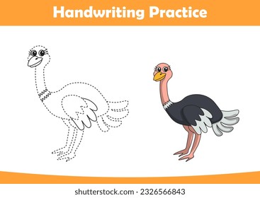 Practica la escritura a mano. Rastreo de líneas de avestruz y coloración para niños