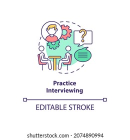 Practice interviewing concept icon. Preparing for interview abstract idea thin line illustration. Practise answering typical questions. Vector isolated outline color drawing. Editable stroke
