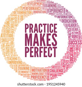 Practice makes perfect vector illustration word cloud isolated on a white background.