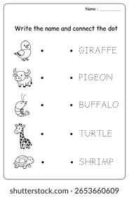 Practice matching animal name worksheet