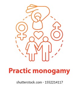 Practice monogamy red concept icon. Safe sex. Healthy intimate romantic relationship. Couple, lovers, partners healthcare idea thin line illustration. Vector isolated outline drawing