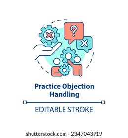 Practice objection handling multi color concept icon. Improve skill. Business coaching. Sales training. Successful deal. Round shape line illustration. Abstract idea. Graphic design. Easy to use