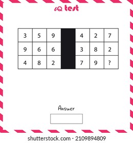 Hoja de trabajo de preguntas de práctica para educación y prueba de CI. tarea para el desarrollo del pensamiento lógico, ilustración vectorial