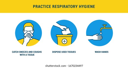 Practice respiratory hygiene using tissues to catch cough and washing hands, covid-19 prevention