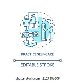 Practice self-care turquoise concept icon. Tips for parents. Conduct disorder abstract idea thin line illustration. Isolated outline drawing. Editable stroke. Arial, Myriad Pro-Bold fonts used