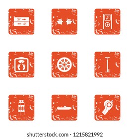 Practice session icons set. Grunge set of 9 practice session vector icons for web isolated on white background