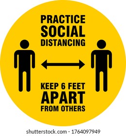 Üben Sie Social Distancing halten 6 Fuß neben anderen Round Instruction Icon. Vektorbild.