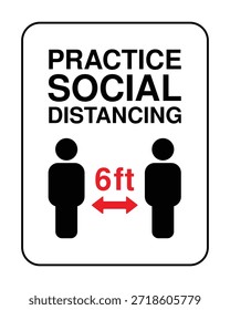 Praticar sinal de distanciamento social - 6 pés Instrução com figuras e seta vermelha - Imagem de alta qualidade vetorial Stock
