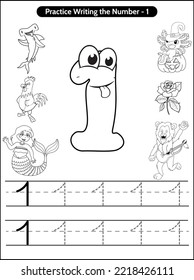 Practice writing coloring page the number 1 