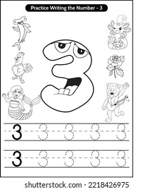 Página de coloreado de la escritura práctica número 3
