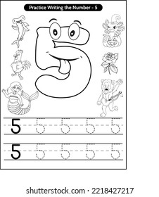 Practice writing coloring page the number 5