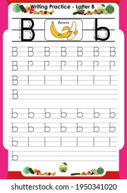 
practice writing letters B for preschool or kindergarten children to improve basic writing skills, very easy by tracing