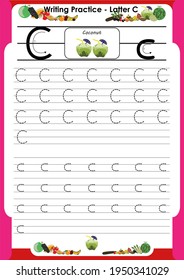 
practice writing letters C for preschool or kindergarten children to improve basic writing skills, very easy by tracing
