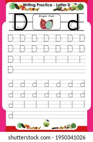 
practice writing letters D for preschool or kindergarten children to improve basic writing skills, very easy by tracing
