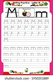 
practice writing letters M for preschool or kindergarten children to improve basic writing skills, very easy by tracing