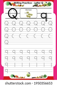 
practice writing letters Q for preschool or kindergarten children to improve basic writing skills, very easy by tracing