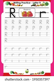 
practice writing letters R for preschool or kindergarten children to improve basic writing skills, very easy by tracing