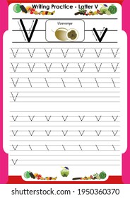 
practice writing letters V for preschool or kindergarten children to improve basic writing skills, very easy by tracing