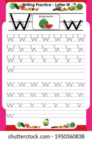 
practice writing letters W for preschool or kindergarten children to improve basic writing skills, very easy by tracing