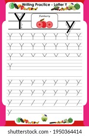 
practice writing letters Y for preschool or kindergarten children to improve basic writing skills, very easy by tracing