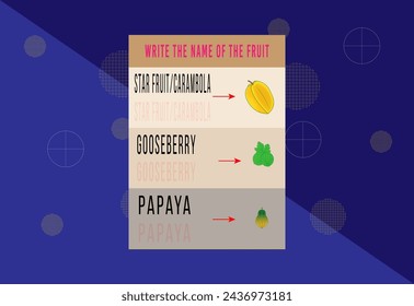 Practice writing names of fruits. Handwriting practice for kids.