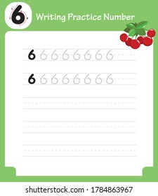 The practice of writing numbers 6. Learning to count and write. Math game for children of preschool and school age.