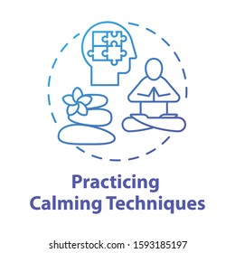 Practicing calming techniques concept icon. Relaxation and mental exercises. Meditation and yoga for reducing stress idea thin line illustration. Vector isolated outline drawing