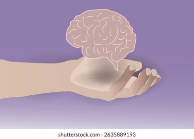 Practicing Mental Health Awareness, Man's hand showing brain over his hand concept, vector illustration design background