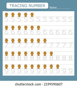 Practicar habilidades motoras - rastrear líneas discontinuas con impermeables . Números 5-9.  