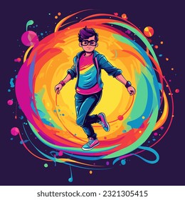 Practicing with a skipping rope. Healthy lifestyle and fitness training. cartoon vector illustration, isolated background, label, sticker 