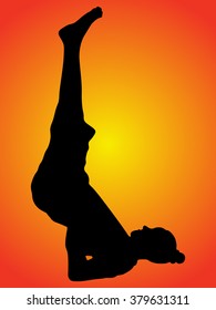 Practicing Yoga exercises. Young man doing Yoga exercises, Pose name: Shoulderstand - Sarvangasana - Viparita Karani 