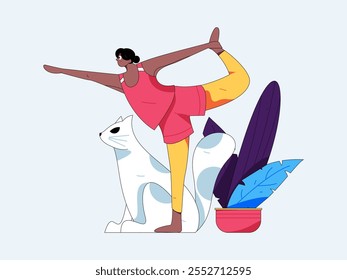Practicing yoga, physical and mental health, flat vector character concept, operation hand drawn illustration
