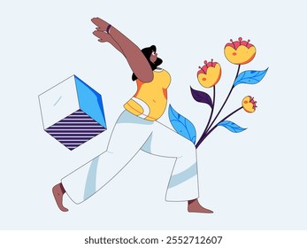 Practicing yoga, physical and mental health, flat vector character concept, operation hand drawn illustration
