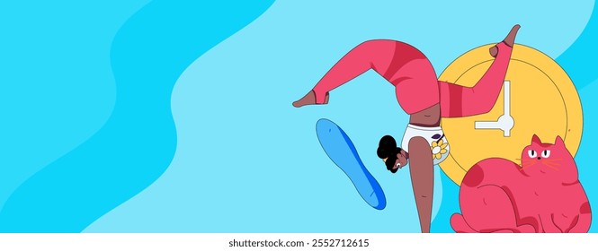 Practicing yoga, physical and mental health, flat vector character concept, operation hand drawn illustration
