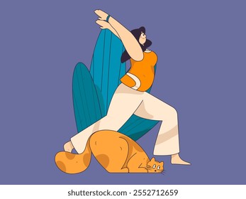 Practicing yoga, physical and mental health, flat vector character concept, operation hand drawn illustration
