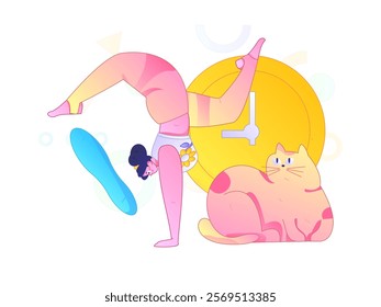 Practicing yoga, physical and mental health, flat vector character concept, operation hand drawn illustration

